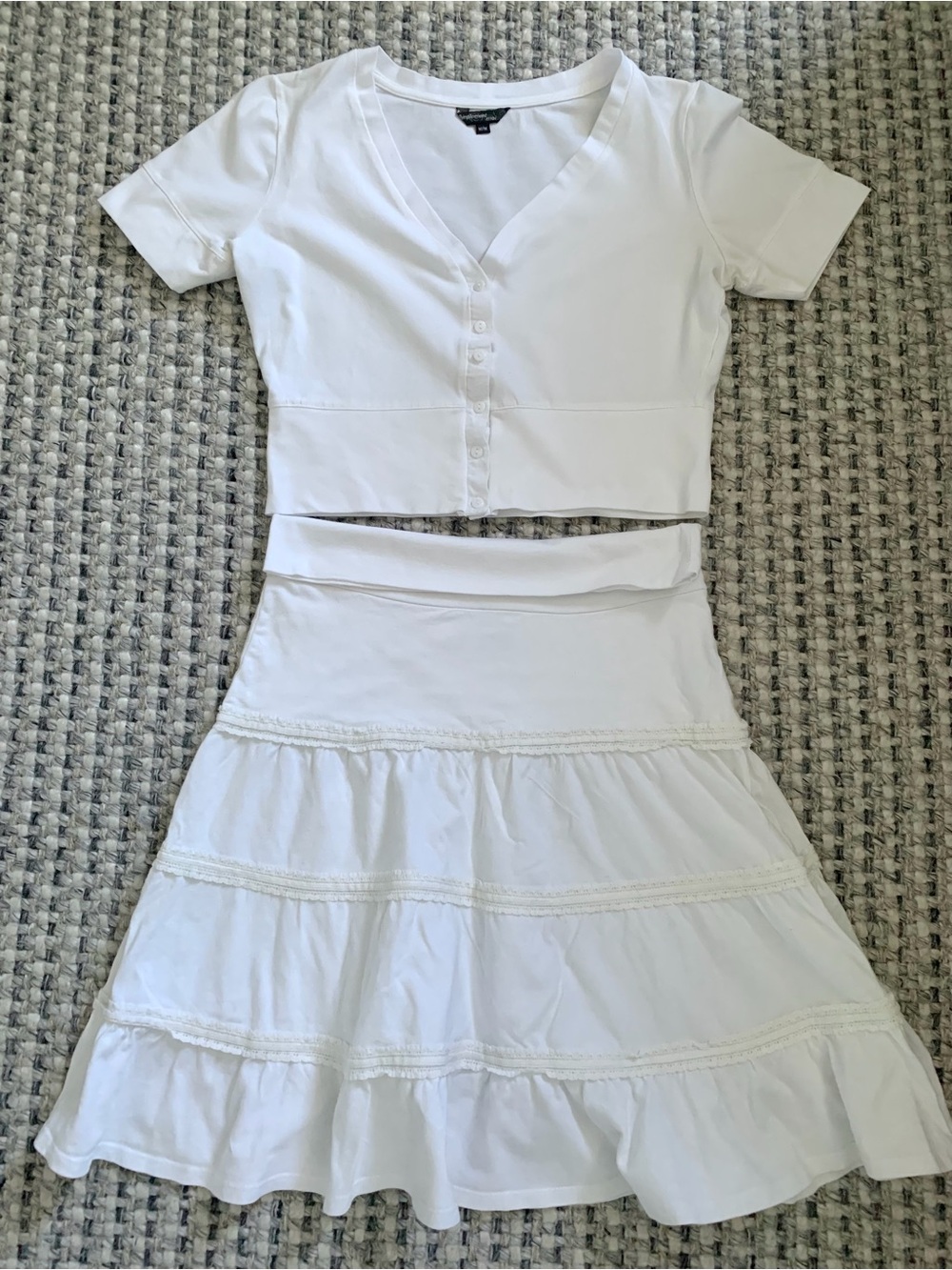White 2 Piece Set Top & Tiered Mini Skirt - Picture 2 of 8